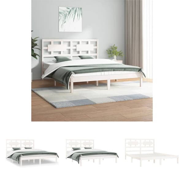 The Living Store sengeramme 160x200 cm massivt fyrretræ hvid - Senge & sengeramme