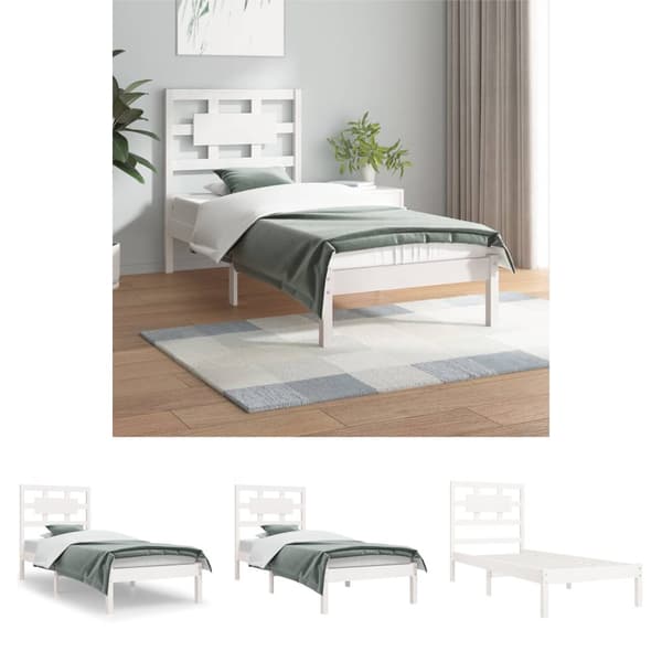 The Living Store sengeramme 90x200 cm massivt fyrretræ hvid -  Senge & sengeramme