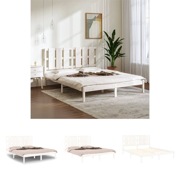 The Living Store sengeramme 160x200 cm massivt fyrretræ hvid - Senge & sengeramme