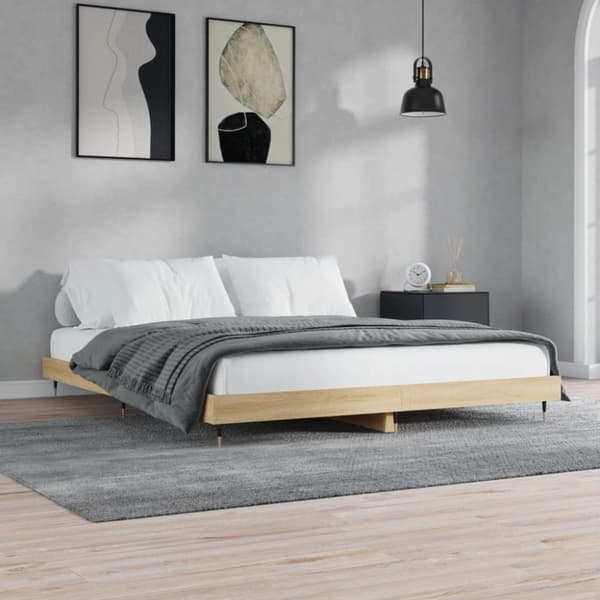 The Living Store sengestel 200x200 cm konstrueret træ sonoma-eg - Senge & sengeramme