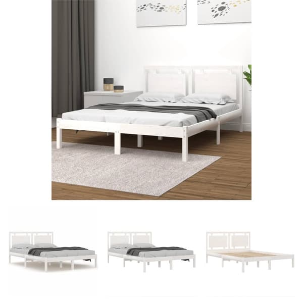 The Living Store sengeramme 200x200 cm massivt træ hvid - Senge & sengeramme