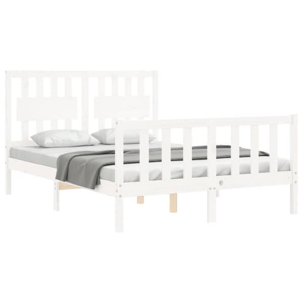 The Living Store sengeramme med sengegavl Small Double massivt træ hvid - Senge & sengeramme