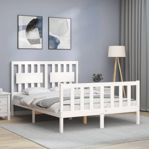 The Living Store sengeramme med sengegavl Small Double massivt træ hvid - Senge & sengeramme