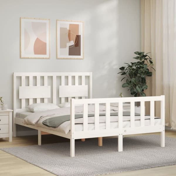 The Living Store sengeramme med sengegavl Small Double massivt træ hvid - Senge & sengeramme