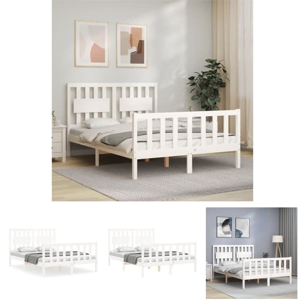 The Living Store sengeramme med sengegavl Small Double massivt træ hvid - Senge & sengeramme