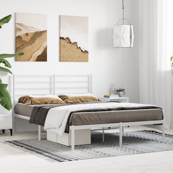 The Living Store sengeramme med sengegavl 140x200 cm metal hvid - Senge & sengeramme