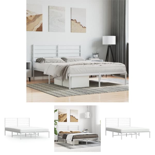 The Living Store sengeramme med sengegavl 140x200 cm metal hvid -  Senge & sengeramme