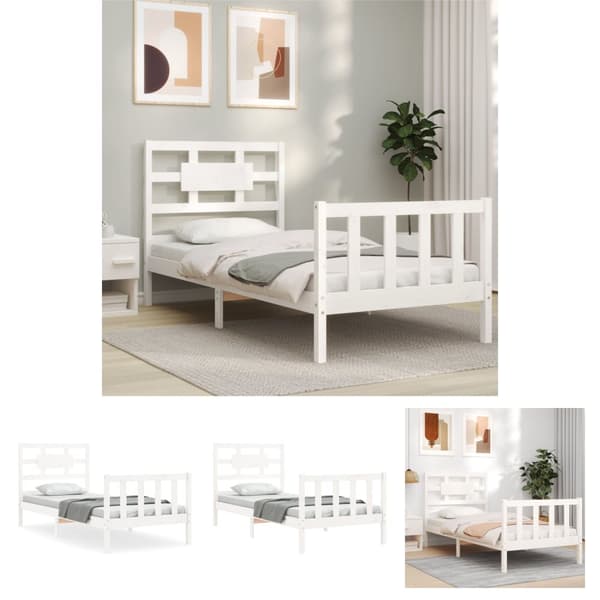 The Living Store sengeramme med sengegavl 90x200 cm massivt træ hvid - Senge & sengeramme