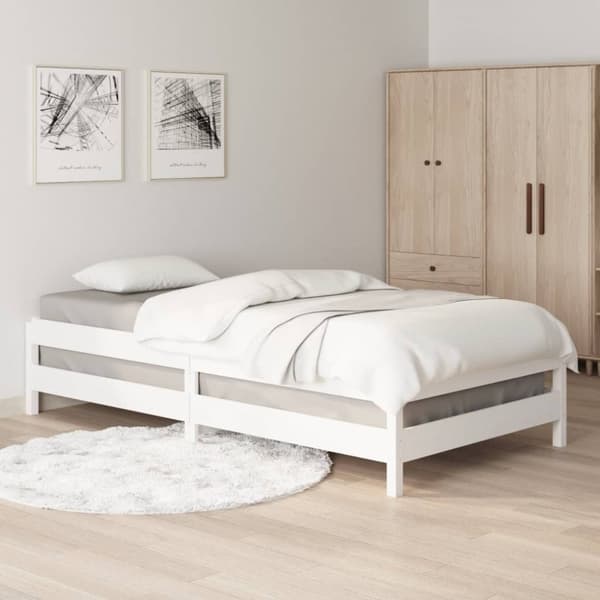 The Living Store stabelbar seng 100x200 cm massivt fyrretræ hvid - Senge & sengeramme