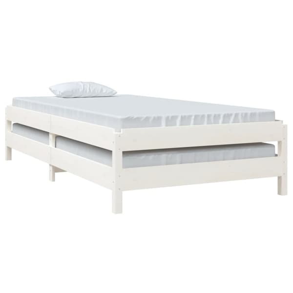 The Living Store stabelbar seng 100x200 cm massivt fyrretræ hvid -  Senge & sengeramme