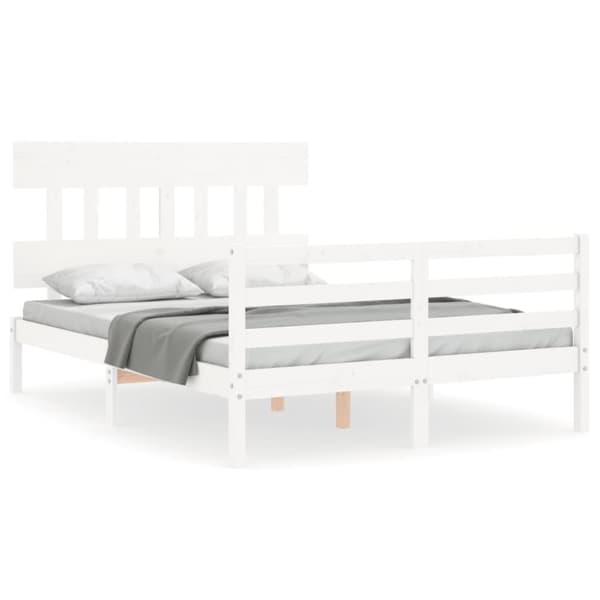 The Living Store sengeramme med sengegavl 120x200 cm massivt træ hvid -  Senge & sengeramme