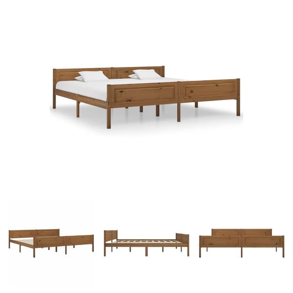 The Living Store sengestel 200x200 cm massivt fyrretræ gyldenbrun -  Senge & sengeramme