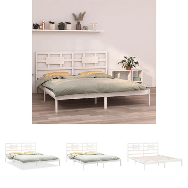 The Living Store sengeramme 200x200 cm massivt træ hvid -  Senge & sengeramme