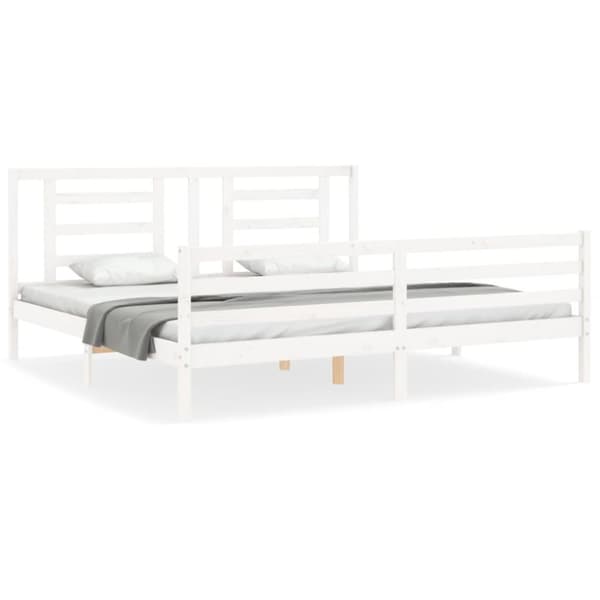The Living Store sengeramme med sengegavl 200x200 cm massivt træ hvid - Senge & sengeramme