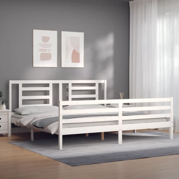 The Living Store sengeramme med sengegavl 200x200 cm massivt træ hvid - Senge & sengeramme