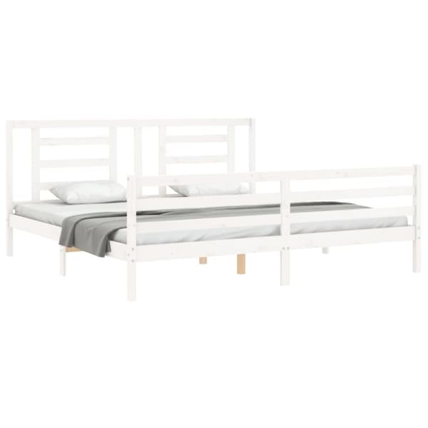 The Living Store sengeramme med sengegavl 200x200 cm massivt træ hvid - Senge & sengeramme