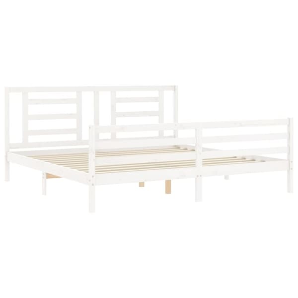The Living Store sengeramme med sengegavl 200x200 cm massivt træ hvid - Senge & sengeramme