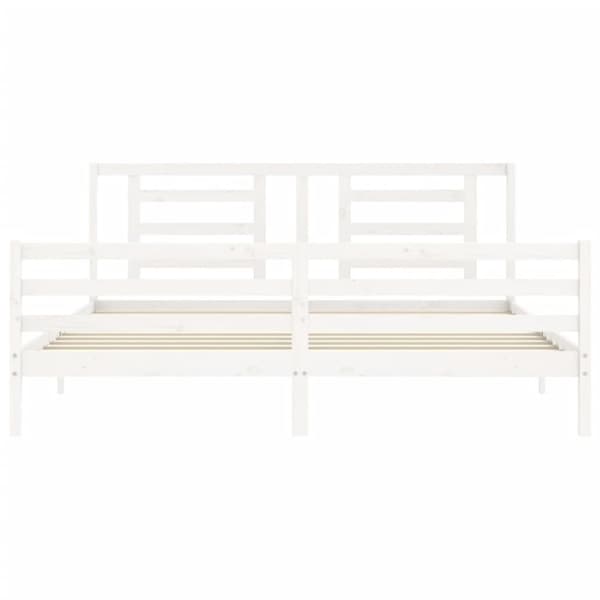 The Living Store sengeramme med sengegavl 200x200 cm massivt træ hvid - Senge & sengeramme