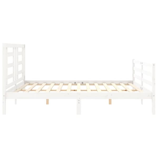 The Living Store sengeramme med sengegavl 200x200 cm massivt træ hvid - Senge & sengeramme