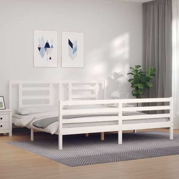 The Living Store sengeramme med sengegavl 200x200 cm massivt træ hvid - Senge & sengeramme