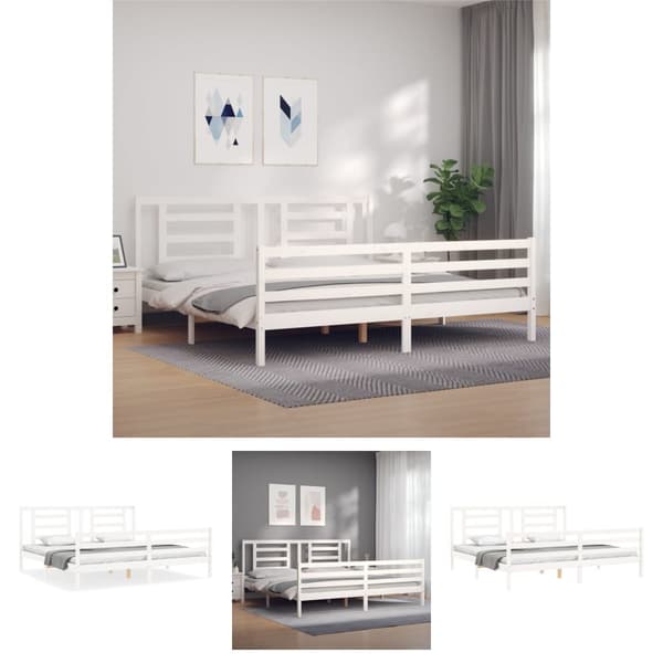 The Living Store sengeramme med sengegavl 200x200 cm massivt træ hvid - Senge & sengeramme