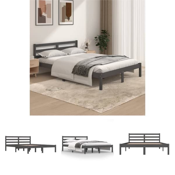 The Living Store sengeramme 135x190 cm dobbelt massivt fyrretræ grå -  Senge & sengeramme
