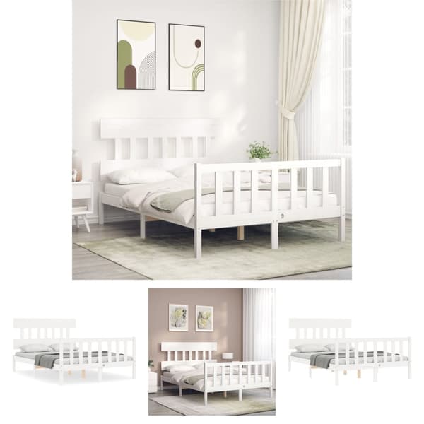 The Living Store sengeramme med sengegavl 120x200 cm massivt træ hvid -  Senge & sengeramme