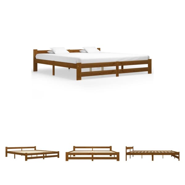 The Living Store sengeramme 200x200 cm massivt fyrretræ gyldenbrun -  Senge & sengeramme