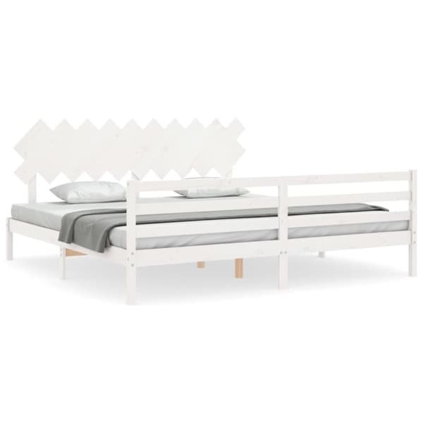 The Living Store sengeramme med sengegavl 200x200 cm massivt træ hvid - Senge & sengeramme