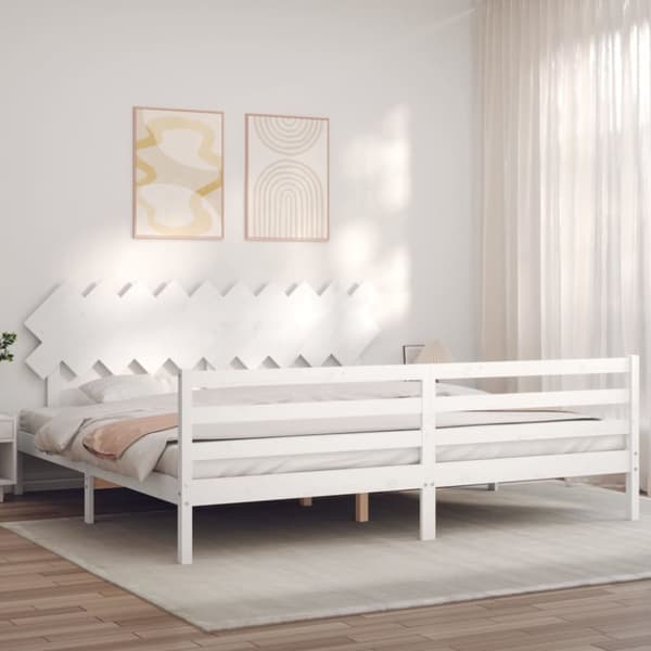 The Living Store sengeramme med sengegavl 200x200 cm massivt træ hvid - Senge & sengeramme