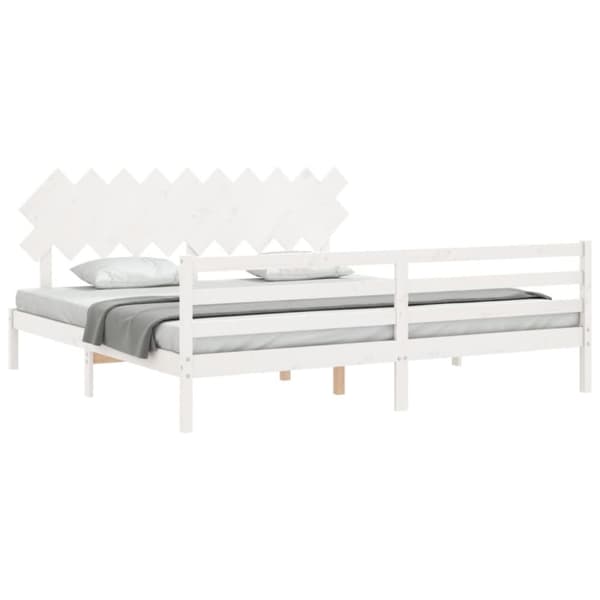 The Living Store sengeramme med sengegavl 200x200 cm massivt træ hvid - Senge & sengeramme