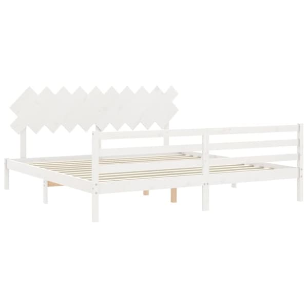 The Living Store sengeramme med sengegavl 200x200 cm massivt træ hvid - Senge & sengeramme