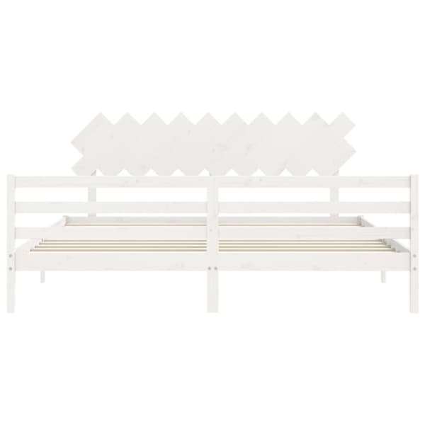 The Living Store sengeramme med sengegavl 200x200 cm massivt træ hvid - Senge & sengeramme
