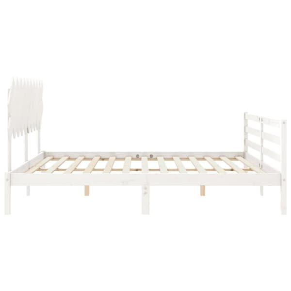 The Living Store sengeramme med sengegavl 200x200 cm massivt træ hvid - Senge & sengeramme