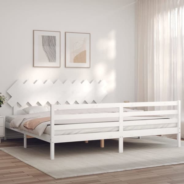 The Living Store sengeramme med sengegavl 200x200 cm massivt træ hvid - Senge & sengeramme