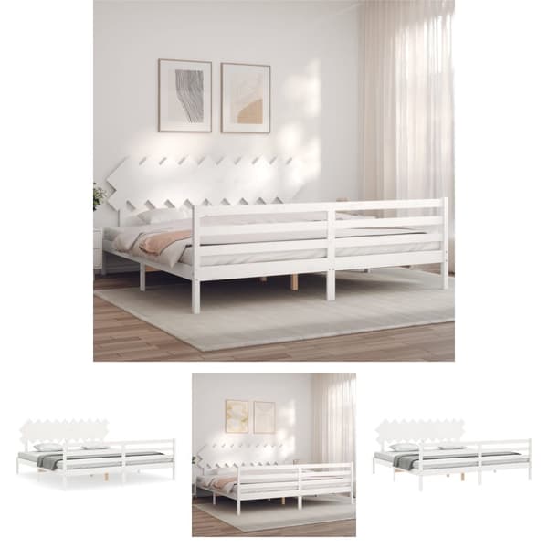 The Living Store sengeramme med sengegavl 200x200 cm massivt træ hvid - Senge & sengeramme