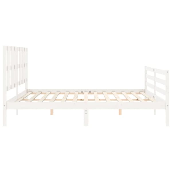 The Living Store sengeramme med sengegavl 200x200 cm massivt træ hvid - Senge & sengeramme