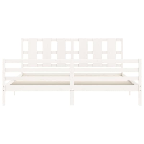 The Living Store sengeramme med sengegavl 200x200 cm massivt træ hvid -  Senge & sengeramme