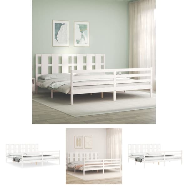 The Living Store sengeramme med sengegavl 200x200 cm massivt træ hvid - Senge & sengeramme