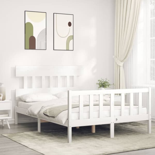 The Living Store Sängynrunko päädyllä valkoinen Small Double täysi puu - Sängyt & sängynrungot