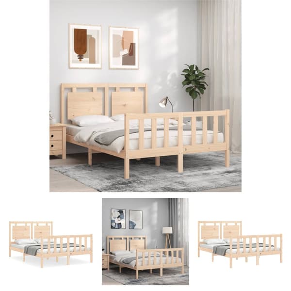 The Living Store sengeramme med sengegavl 120x200 cm massivt træ hvid - Senge & sengeramme