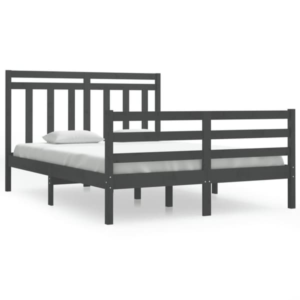 The Living Store sengeramme 135x190 cm Double massivt fyrretræ grå - Senge & sengeramme