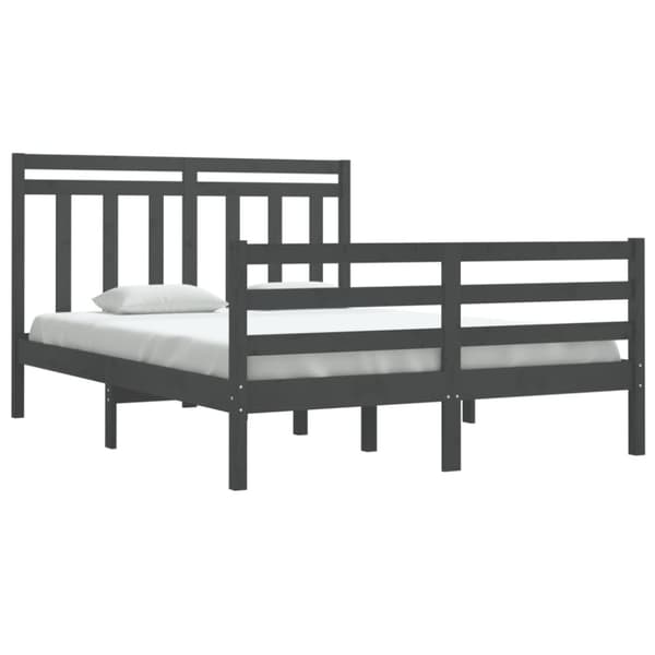 The Living Store sengeramme 135x190 cm Double massivt fyrretræ grå - Senge & sengeramme