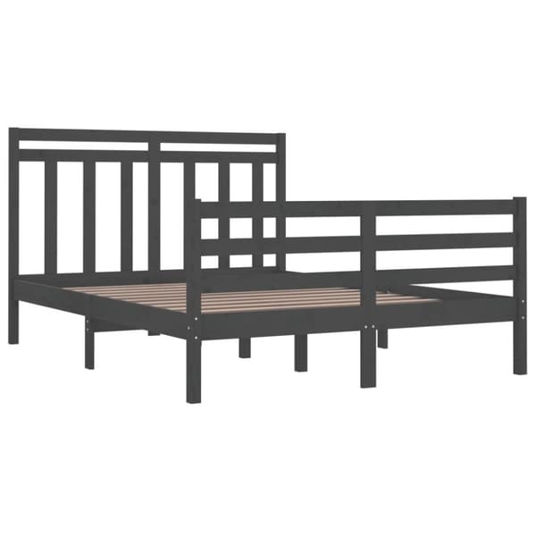 The Living Store sengeramme 135x190 cm Double massivt fyrretræ grå - Senge & sengeramme