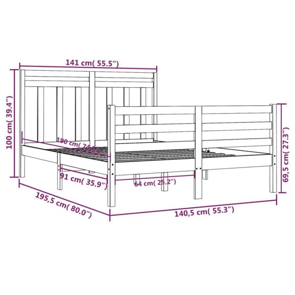 The Living Store sengeramme 135x190 cm Double massivt fyrretræ grå - Senge & sengeramme