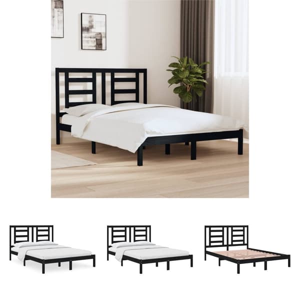 The Living Store sengeramme 140x190 cm massivt fyrretræ sort -  Senge & sengeramme