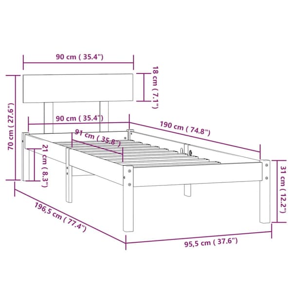 The Living Store sengestel 90x190 cm Single massivt fyrretræ sort -  Senge & sengeramme