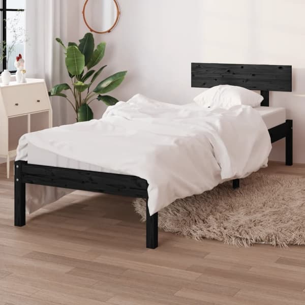 The Living Store sengestel 90x190 cm Single massivt fyrretræ sort -  Senge & sengeramme