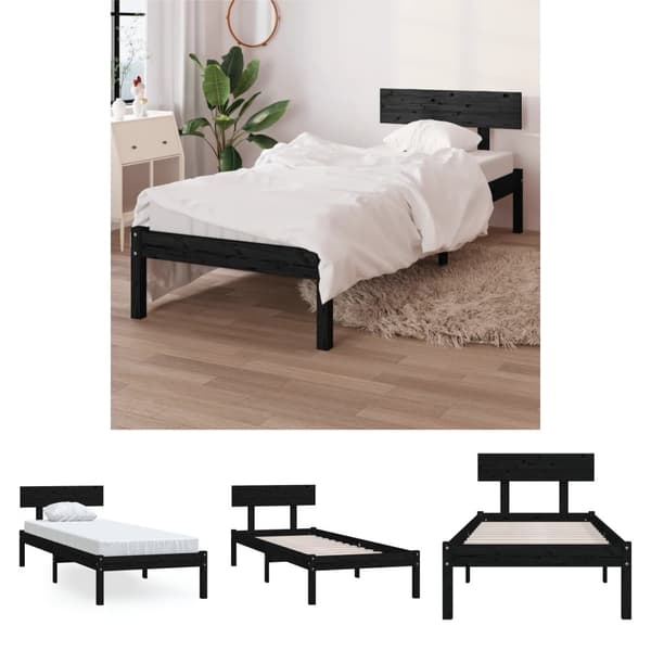 The Living Store sengestel 90x190 cm Single massivt fyrretræ sort -  Senge & sengeramme
