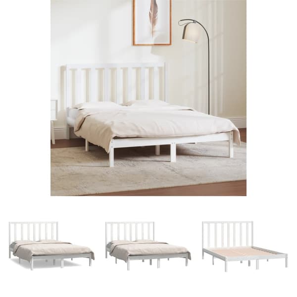 The Living Store sengeramme 140x190 cm massivt fyrretræ hvid -  Senge & sengeramme